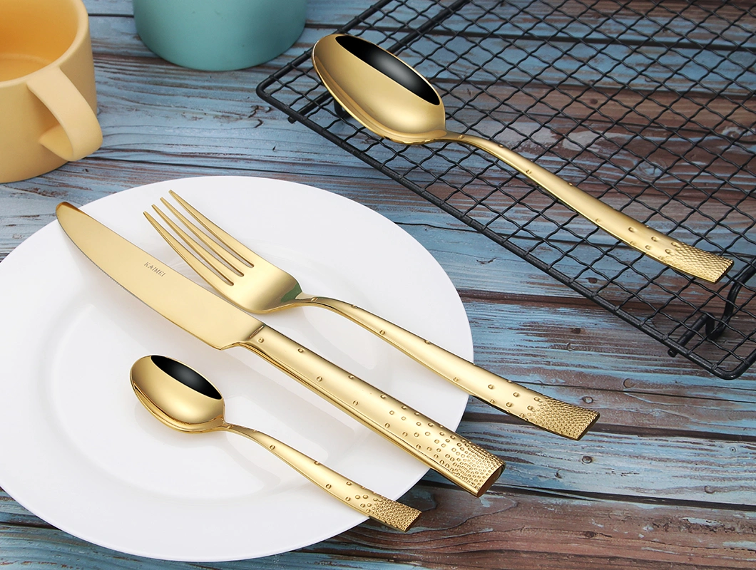 Stainless Steel Polish Luxury Gold Plated Colorful Handle Dinner Set Dinnerware Cutlery