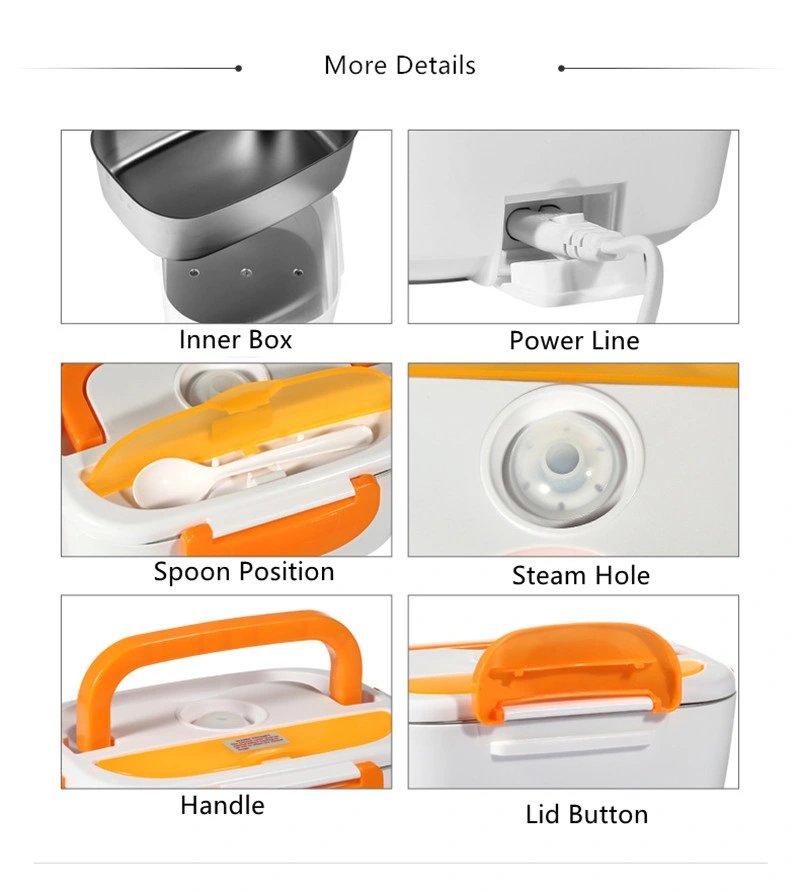 220V/12V Removable Stainless Steel Container Portable Food Warmer Electric Heated Lunch Box