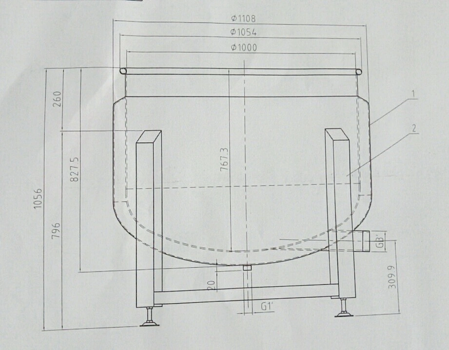 Industrial Steam Heated Jacketed Cooking Pot Bottom Discharge Tank for Restaurant 500L