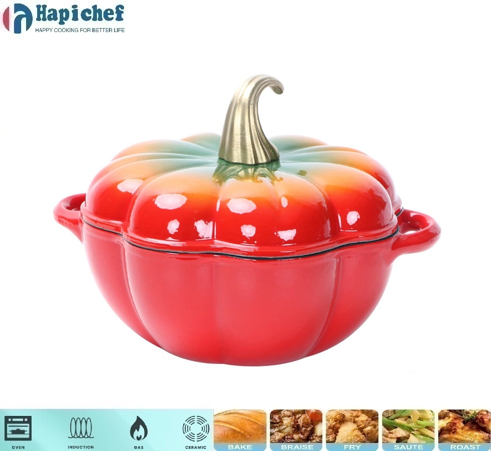 Wholesale Pumpkin Shape Enamel Cast Iron Braise Steam Stew Soup Cooking Pot