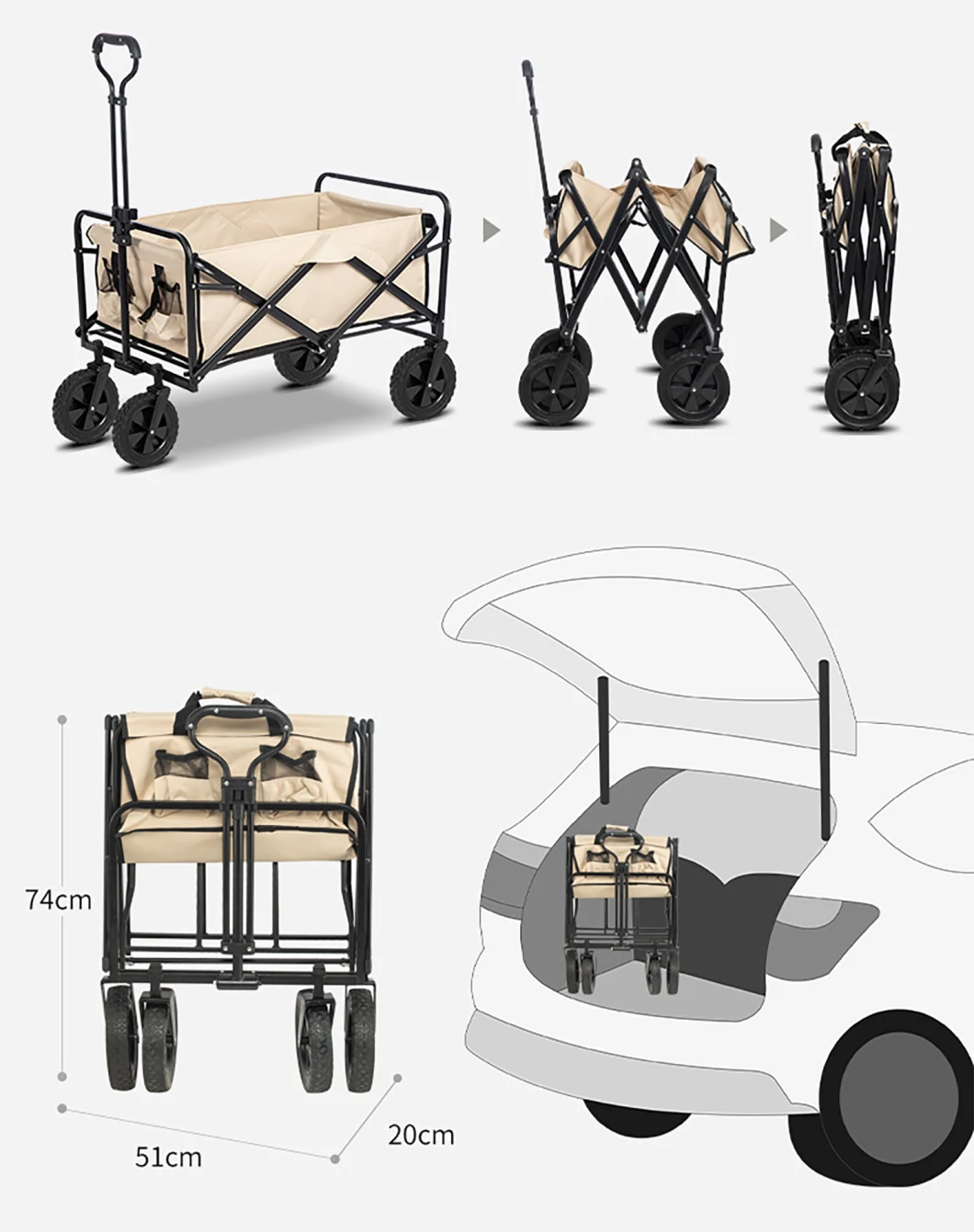 Multi Purpose Collapsible Folding Outdoor Camping Trolley Folding Portable Picnic Small Push-Pull Trailer Shopping Cart