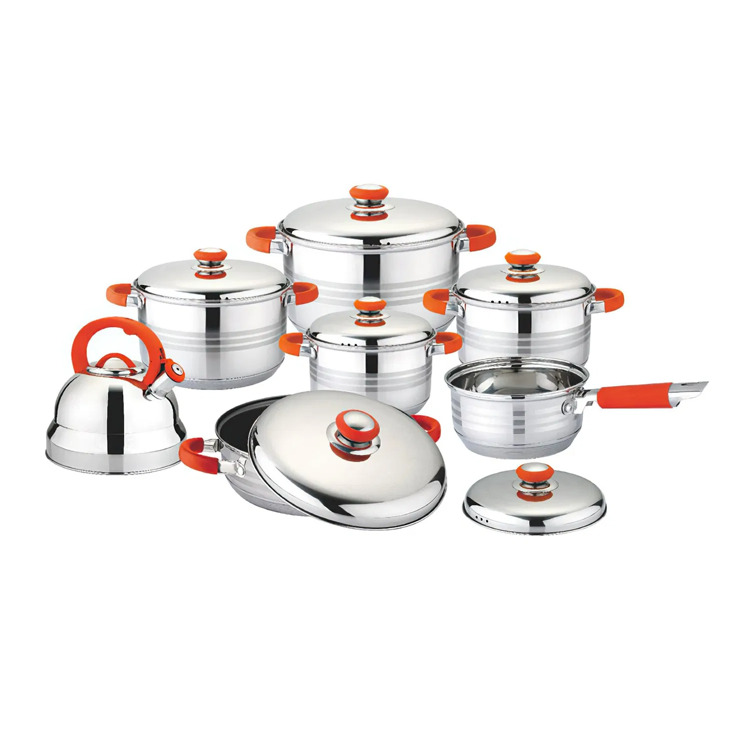 Set di pentole in acciaio inox di alta qualità da 14 pezzi con bollitore a fischio